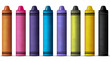 © Ashraf - A series of colorful, vector-style icons representing different types and sizes of matte latex graphic halftone-shaped lights for single-use female or male conical crayons