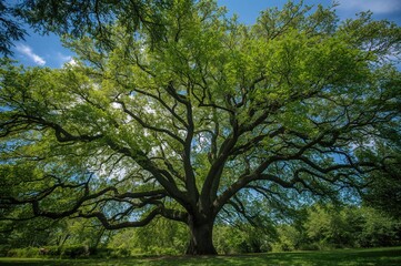 Wall Mural - viewing a lush oak tree with green leaves on a sunny summer afternoon