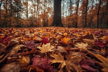 Wall Mural - autumn leaves scattered on the earth