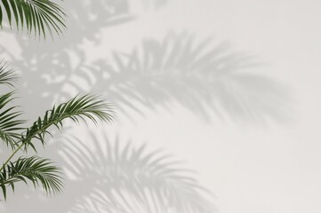 Wall Mural - a cardboard piece set against a white background featuring shadows of palm leaves, creating an abstr