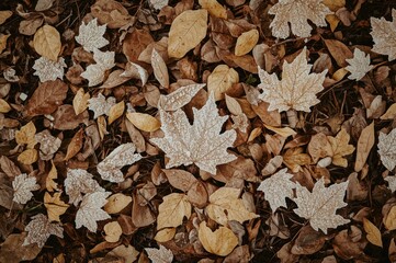 Wall Mural - icy autumn foliage covering the earth