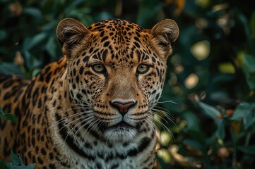 Wall Mural - close-up of a leopard's face in the wild
