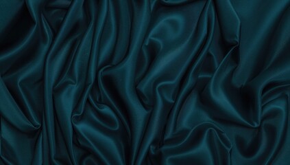 Wall Mural - Luxurious dark teal satin fabric with smooth, flowing waves and a glossy finish. Ideal backdrop for festive occasions such as Christmas, Valentineâ€™s, and anniversaries.