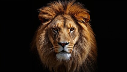 Wall Mural - serious lion with majestic mane staring into the lens under sunlight