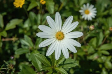 Wall Mural - Big white Leucanthemum vulgare bloom in a sunny garden setting