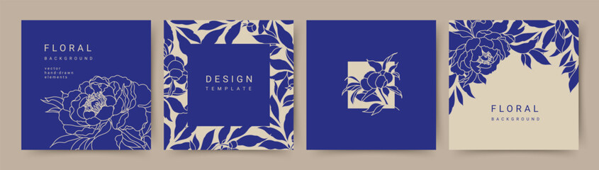 Wall Mural - elegant luxury blue background with hand drawn floral pattern. floral frame. vector templates for we