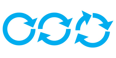 Wall Mural - Blue circle arrows icon set. Round reload sign, repeat icon, rotate arrow symbol, arrow pictogram, refresh reload rotation loop sign set