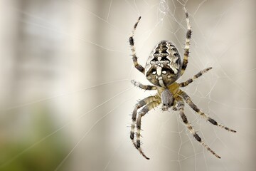 A spider moves along its intricate web, showcasing its delicate form for an eerie Halloween atmosphere