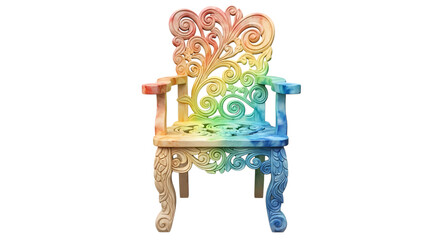 Colorful artistic chair with intricate design isolated on transparent background