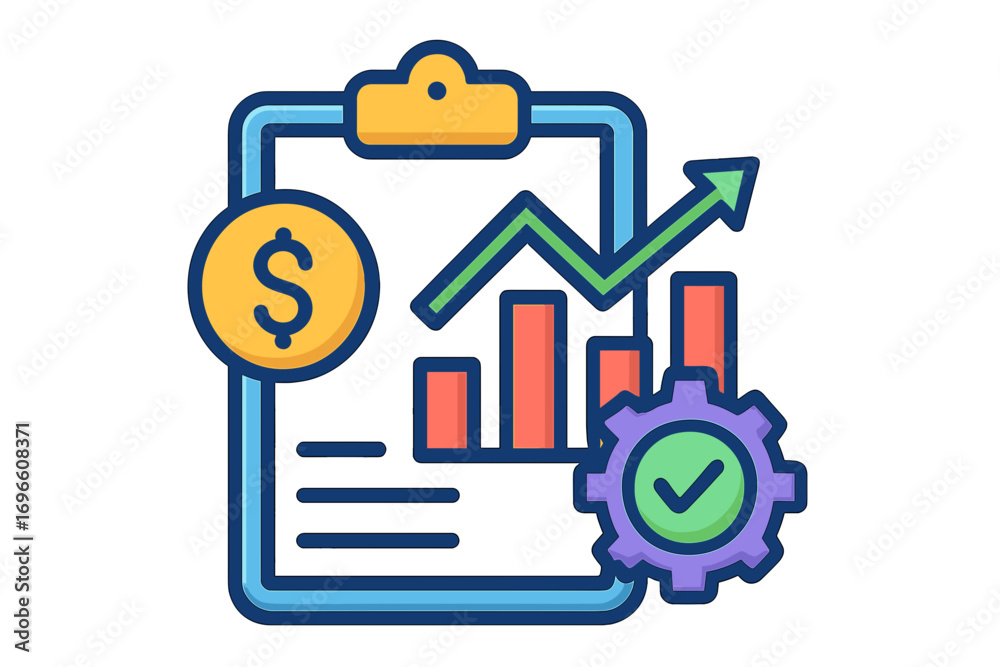 Financial report with growth chart, dollar sign, and checklist icon ...
