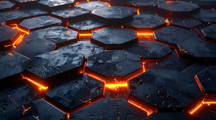 Dark Metallic Hexagon Grid with Orange Glow