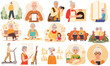 © Arioh - Collection of senior people in everyday life. Diverse elderly men and women portraits. Set of happy and active senior characters. Elderly people in various daily activities illustration. Elderly set