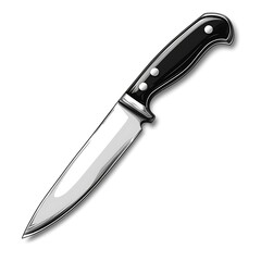 Angled Kitchen Knife with photo Black Handle and Shadow on White chef knife cooking