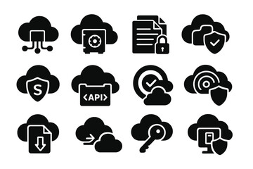 Wall Mural - Cloud security silhouette icon set. data, protection, network silhouette collection