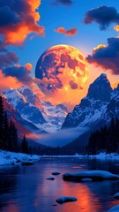 Wall Mural - sunset over the mountains
