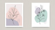 © Studio Art - Minimal botanical line art with abstract pastel shapes background