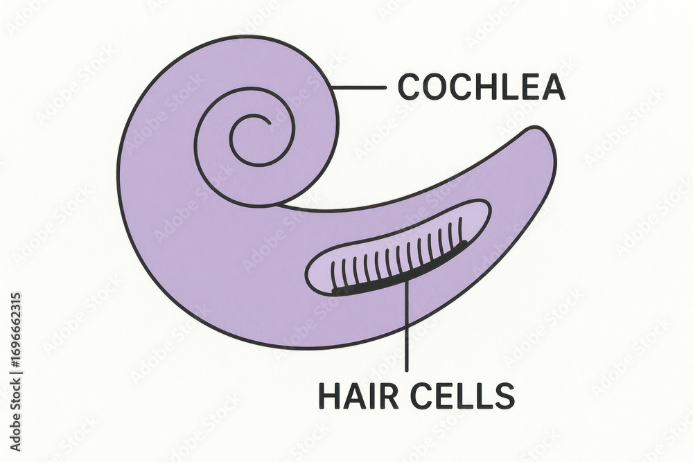 Cochlea Illustration Showing Hair Cells - Ear Anatomy Diagram ...