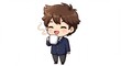 © David - Chico anime disfruta bebida caliente estilo chibi luz suave. AI Generated
