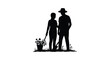 © Jewel - father and child standing together holding flowers silhouette