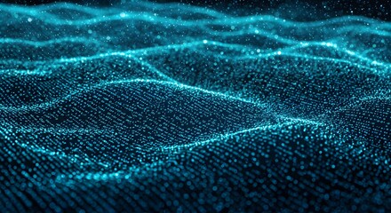 Minimal data stream visualization with glowing binary code flowing in perspective futuristic background