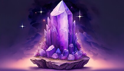 Wall Mural - tall purple amethyst quartz crystal geode tower generative ai