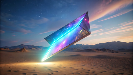Wall Mural - Surreal glowing floating holographic stock arrow futuristic trading finance hologram neon design  