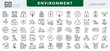 © RI Rafiq - Environment linear icon set. Nature, ecology, sustainability, earth, green energy, recycling, conservation, climate, plants, pollution, vector outline icon set. UI thin line icon pack
