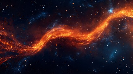Wall Mural - Abstract cosmic background with orange wave and blue stars in deep space.