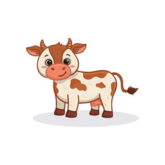 Wall Mural - Cute cartoon cow isolated on white. Adorable farm animal in flat style for children's worksheet, and activity pages. Vector illustration