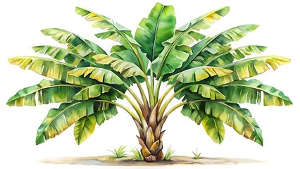 Watercolor painting of a banana tree isolated on white background