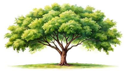 Watercolor painting of a green tree with lush foliage isolated on white background