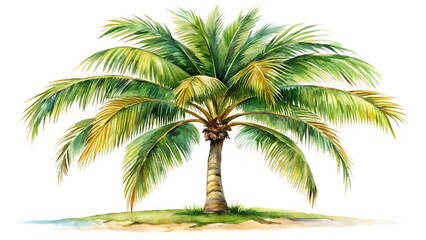 Watercolor painting of a palm tree isolated on white background