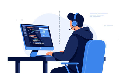 Dedicated Professional Programmer Focused on Complex Coding on Computer Screen