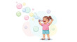 © ELMORE - Joyful Young Girl Blowing Soap Bubbles, Creating Vibrant and Playful Moment