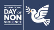 ©  Aesthetic Design - Vector art of international day of nonviolence text with a stylized dove carrying an olive branch on a blue background
