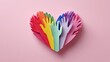 © Promptalo - Colorful paper hands arranged in a heart shape on a pink background, symbolizing unity, diversity, and love