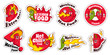 © WinWin - Hot mexican food emblems. Spicy stickers, chili labels with retro rubber hose style pepper character with sombrero hats, fire flames and funny faces. Jalapeno mascots vector set.