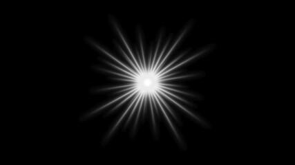 Wall Mural - Starlight sparkle effect, glowing twinkle animation. Flickering star shine, Lens flare special effect. blinking light. Shimmering starburst loop on transparent black background
