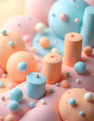 Wall Mural - Abstract pastel composition with geometric shapes and spheres.