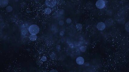 Wall Mural - Atmospheric blue abstract background with glittering shiny particles and shimmering bokeh light spheres. Magical stardust effect.