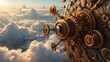 © Kavi - Steampunk contraption floating amidst clouds under a golden sky aesthetic design