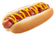 © USAMA ASLAM - Hot dog with mustard and ketchup - classic fast food on white background.