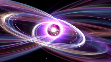 Energy bursts within a sphere in space with swirling lines. Illustration