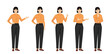 © Volha Hlinskaya - Business young woman with shirt hairstyle standing in half-turn pose with various gestures. Isolated vector illustrations set.