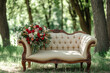 © iman - Rustic sofa with floral arrangement in a tranquil wooded outdoor setting