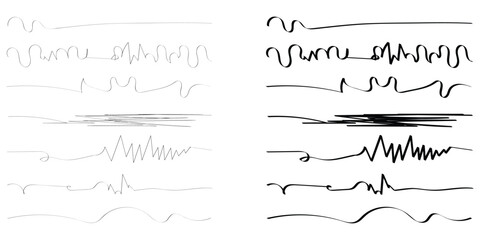Black hand drawn underline calligraphy set. Modern simple dark lines. Isolated dark line set. Dark curved underline icon set on white page. Isolated dark lines.  EPS 10. 