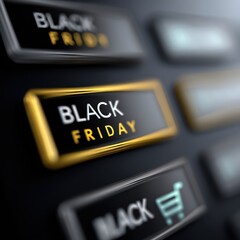 e-commerce web design, glassmorphism style black friday website interface design features floating translucent cards with glowing discounts, showcasing products in the blurred background it has an
