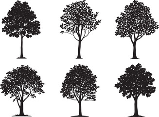 Tree Silhouette Vector Collection – Forest Icons, Branches, Leaves, Oak, Pine, Birch, Nature Elements Set
