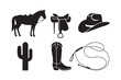 © Sadek - Western cowboy silhouette icons horse saddle hat cactus boot lasso