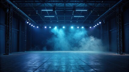 Wall Mural - stunning photo of dark stage shows, empty dark blue background, neon light, spotlights, the asphalt 
